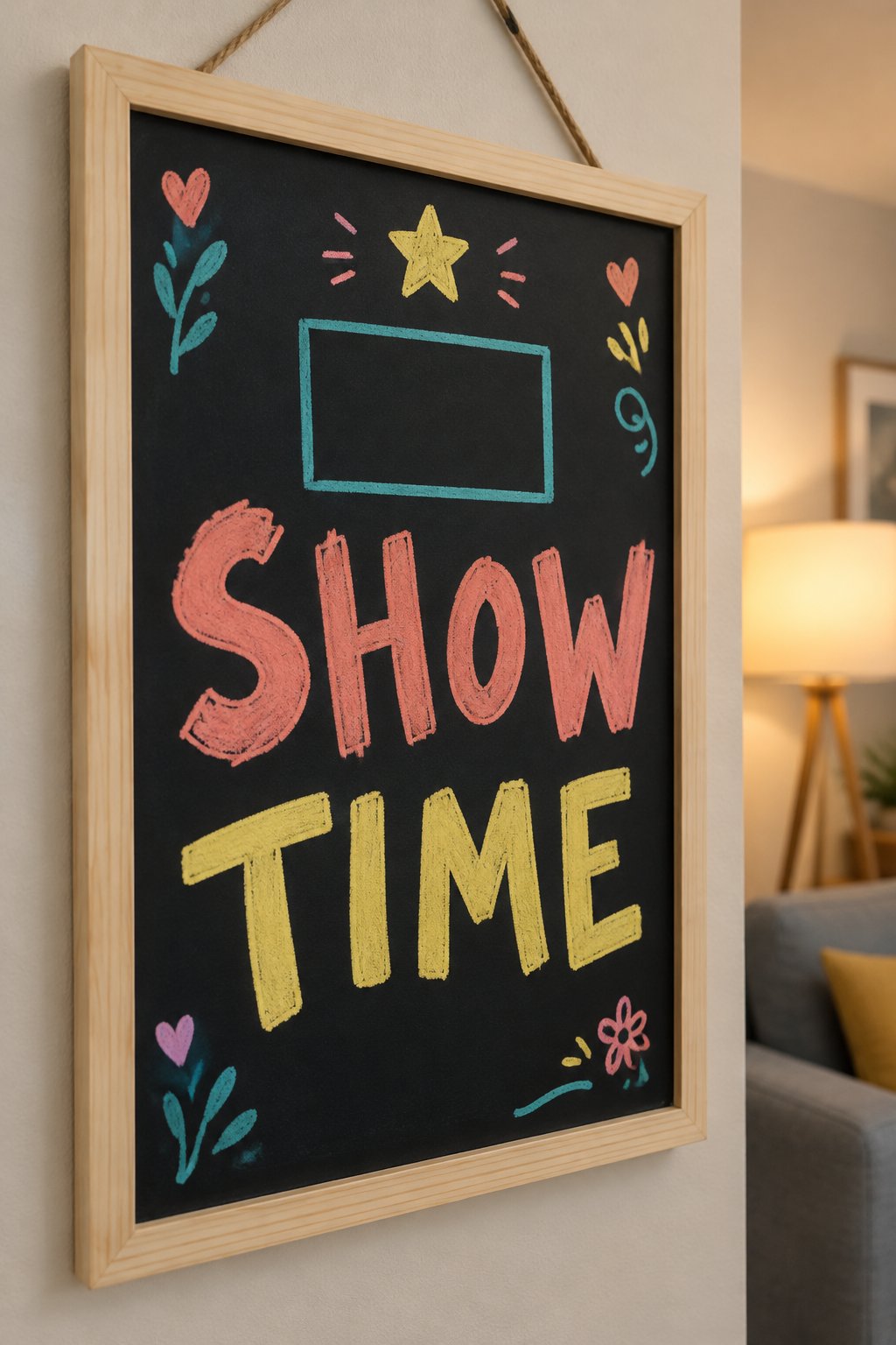 Recital Countdown: a hand-drawn spring chalkboard sign reading "SHOW TIME".