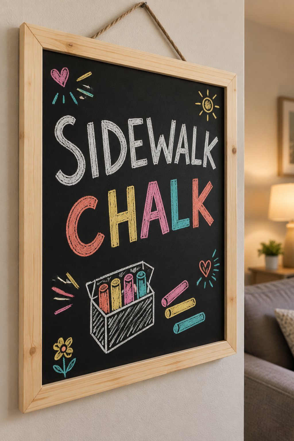 Sidewalk Chalk: a hand-drawn spring chalkboard sign reading "SIDEWALK CHALK".