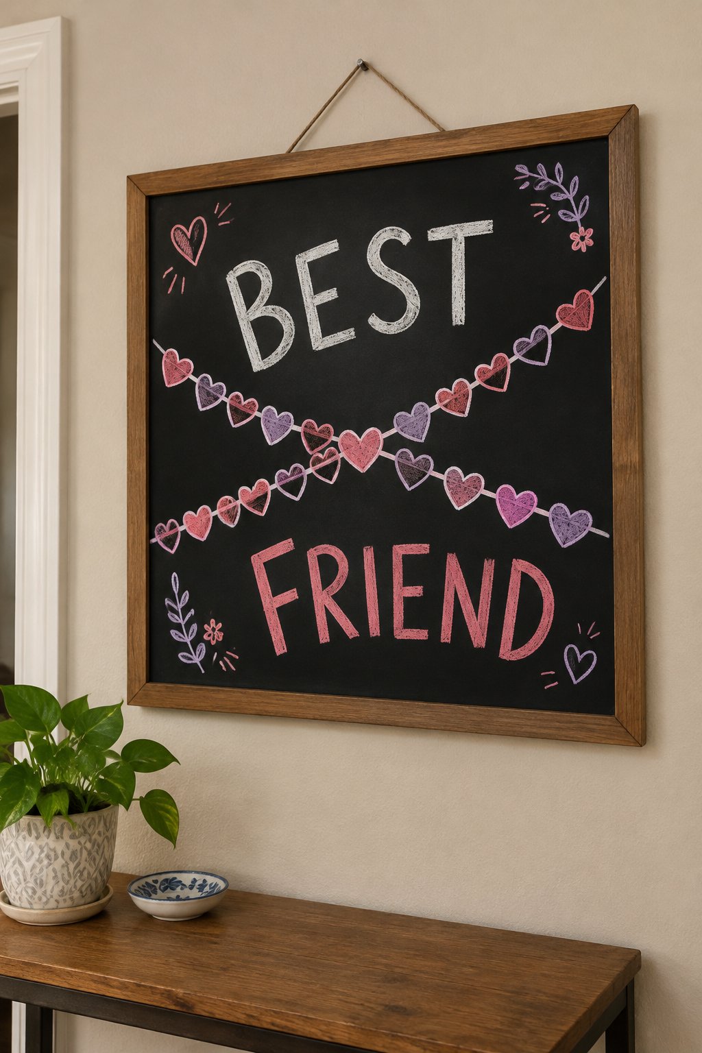 Best Friend: a hand-drawn valentines chalkboard sign reading "BEST FRIEND".