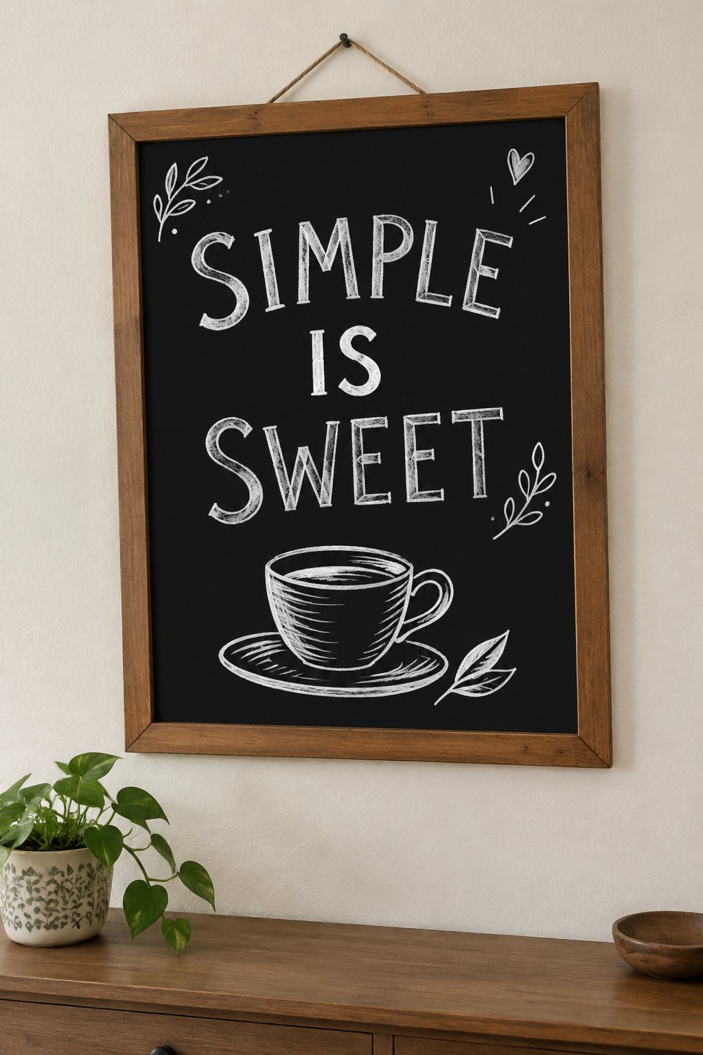 Simple Is Sweet: a hand-drawn winter chalkboard sign reading "SIMPLE IS SWEET".