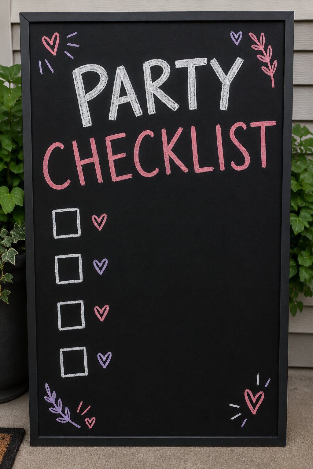 Class Party Checklist: a hand-drawn valentines chalkboard sign reading "PARTY CHECKLIST".