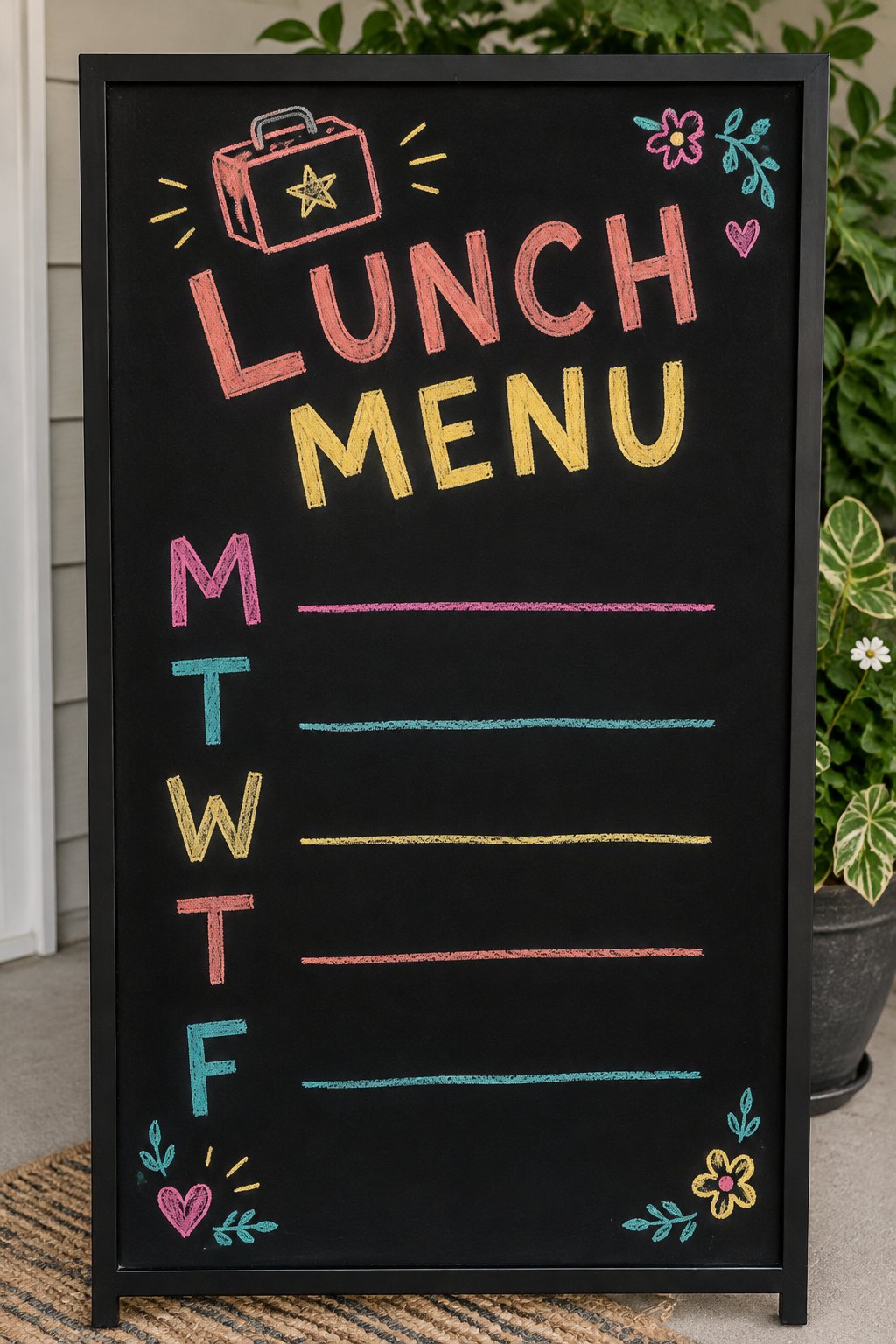 School Lunch Menu: a hand-drawn spring chalkboard sign reading "LUNCH MENU".