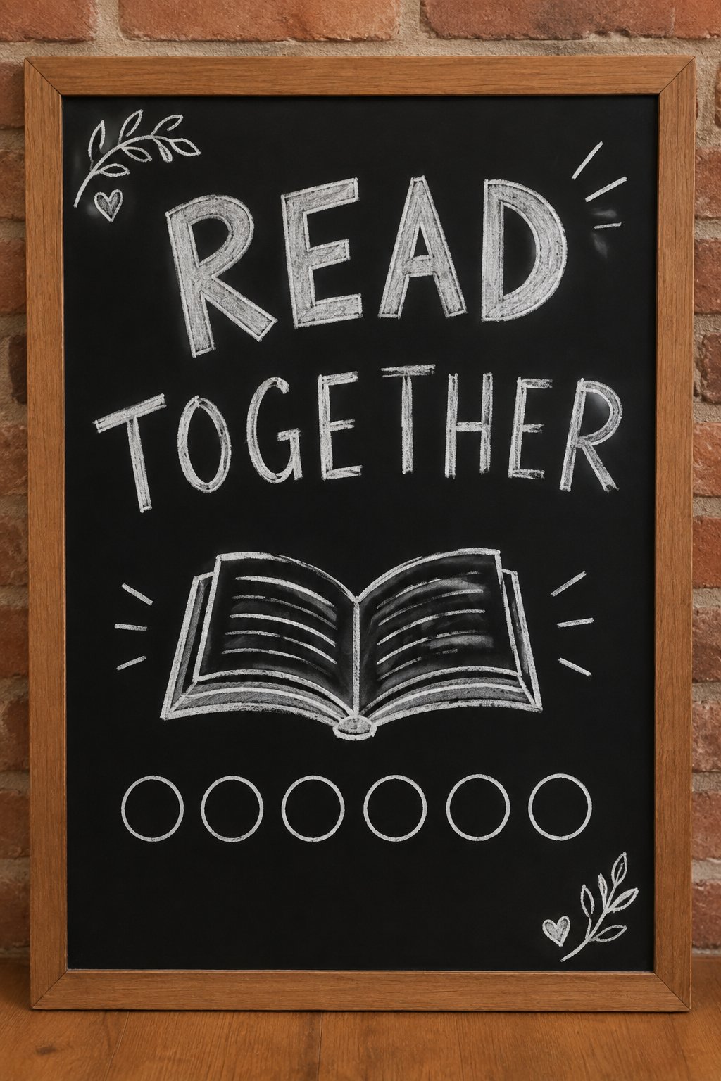 Daily Reading Log: a hand-drawn winter chalkboard sign reading "READ TOGETHER".