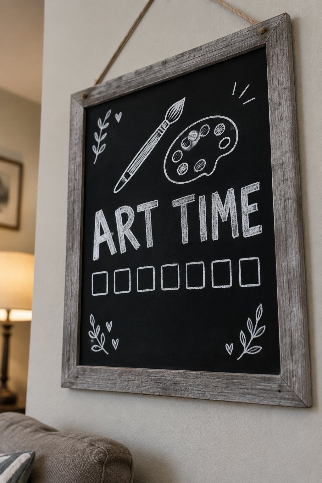 Art Time Calendar: a hand-drawn winter chalkboard sign reading "ART TIME".