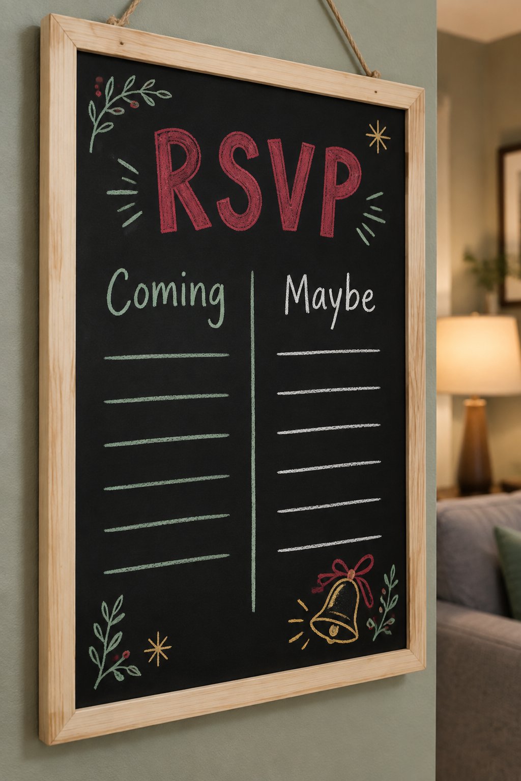 Party RSVP Board: a hand-drawn christmas chalkboard sign reading "RSVP".