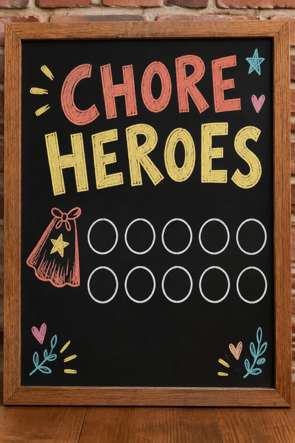 Chore Heroes: a hand-drawn spring chalkboard sign reading "CHORE HEROES".