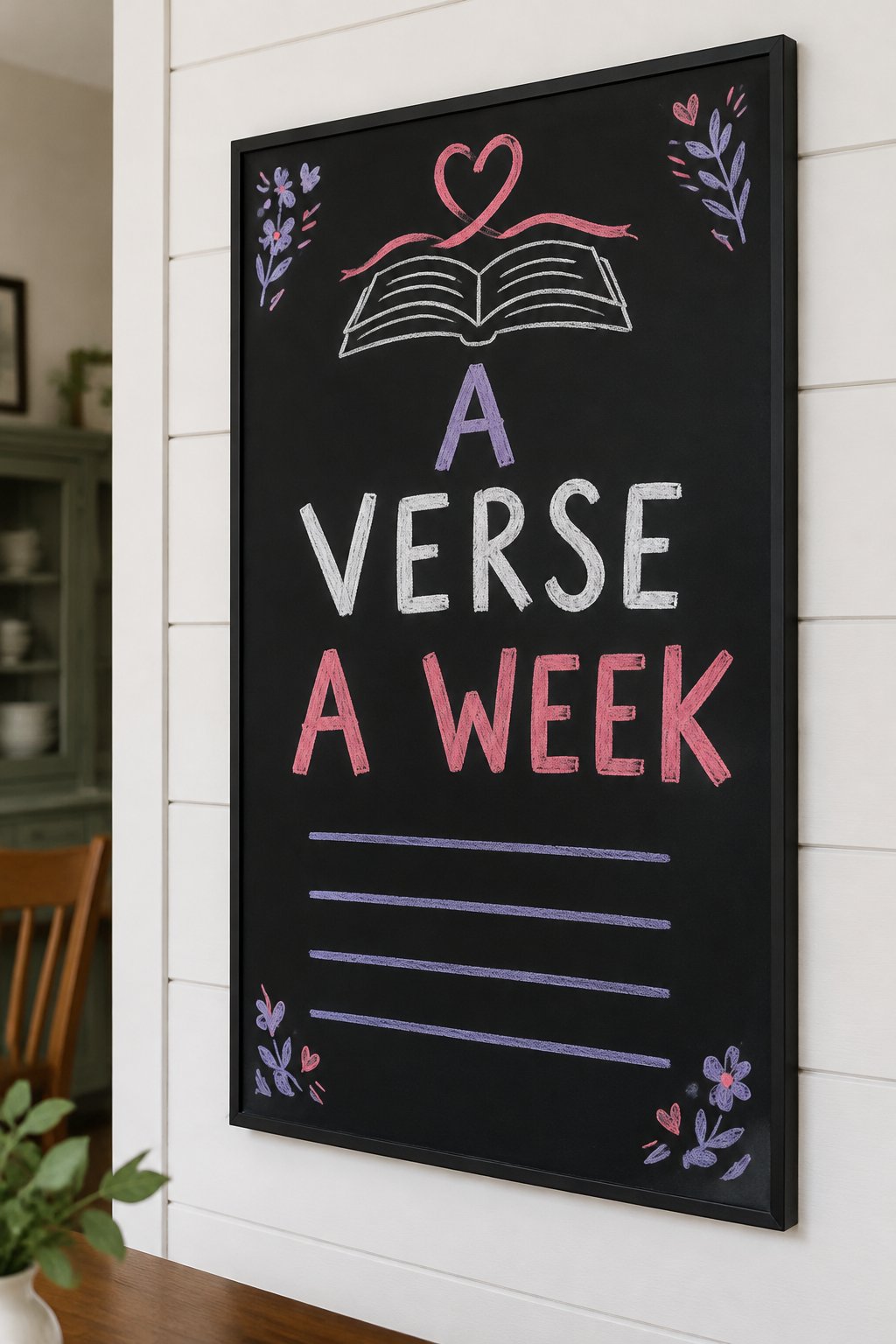 A Verse a Week: a hand-drawn valentines chalkboard sign reading "A VERSE A WEEK".