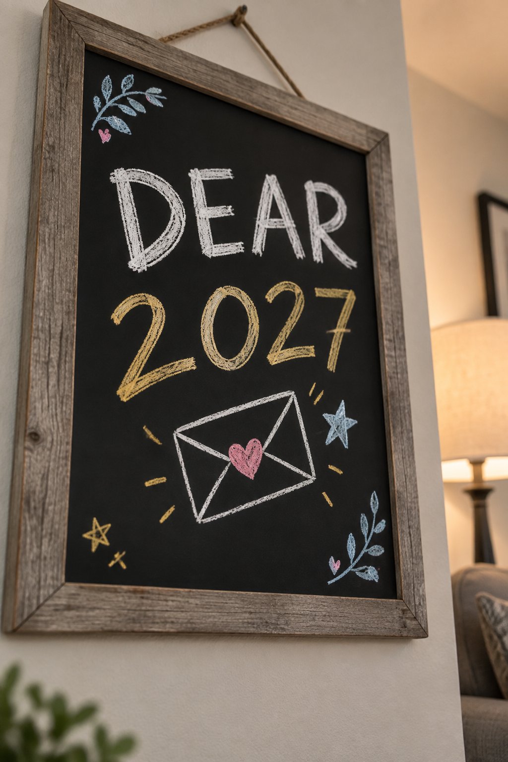 Letter to Next Year: a hand-drawn newyear chalkboard sign reading "DEAR 2027".