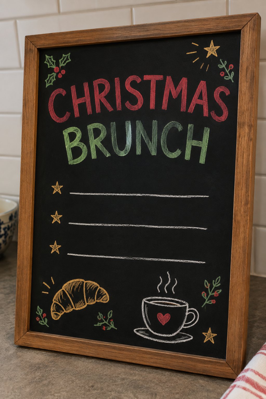 Brunch Board: a hand-drawn christmas chalkboard sign reading "CHRISTMAS BRUNCH".