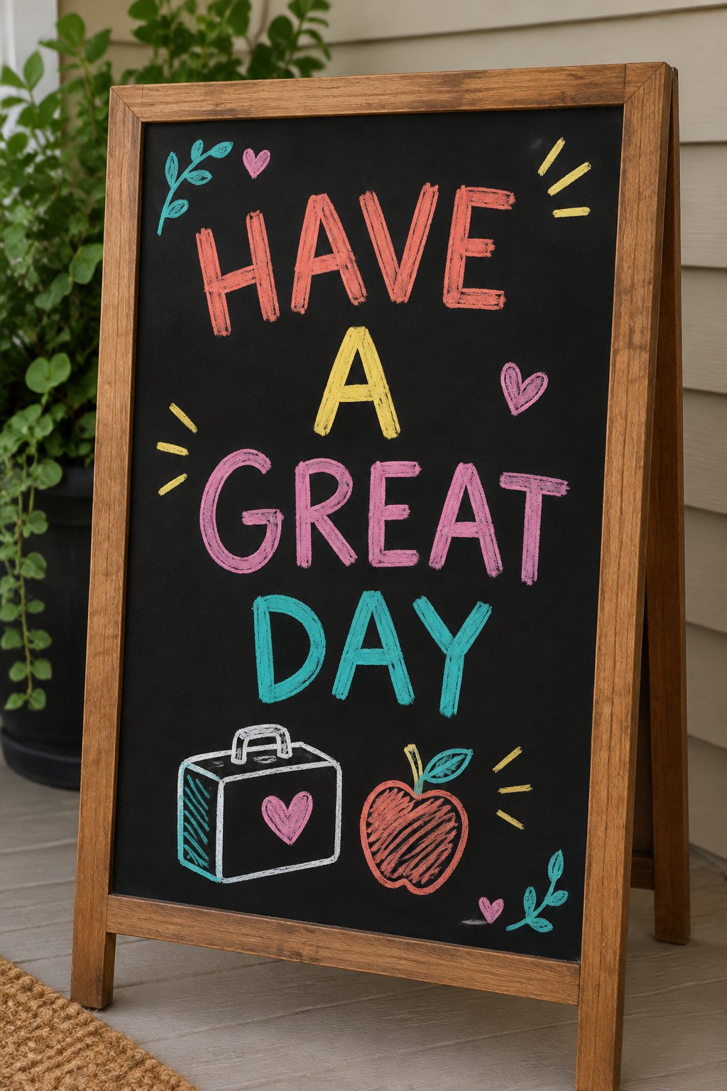 Lunchbox Note: a hand-drawn spring chalkboard sign reading "HAVE A GREAT DAY".