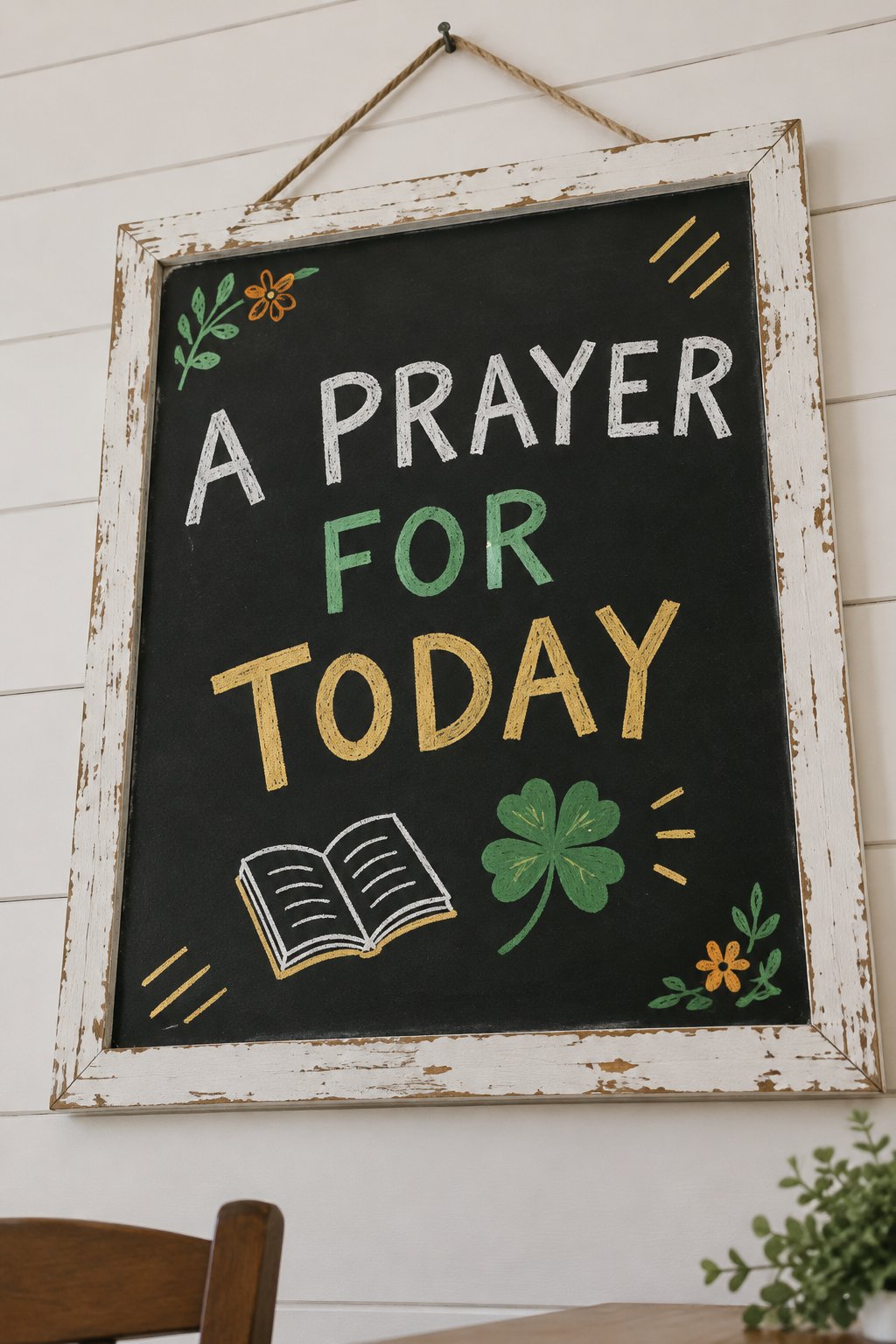 Prayer for Today: a hand-drawn stpatricks chalkboard sign reading "A PRAYER FOR TODAY".