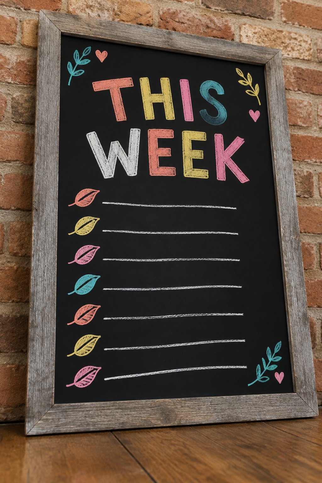 Family Week Board: a hand-drawn spring chalkboard sign reading "THIS WEEK".