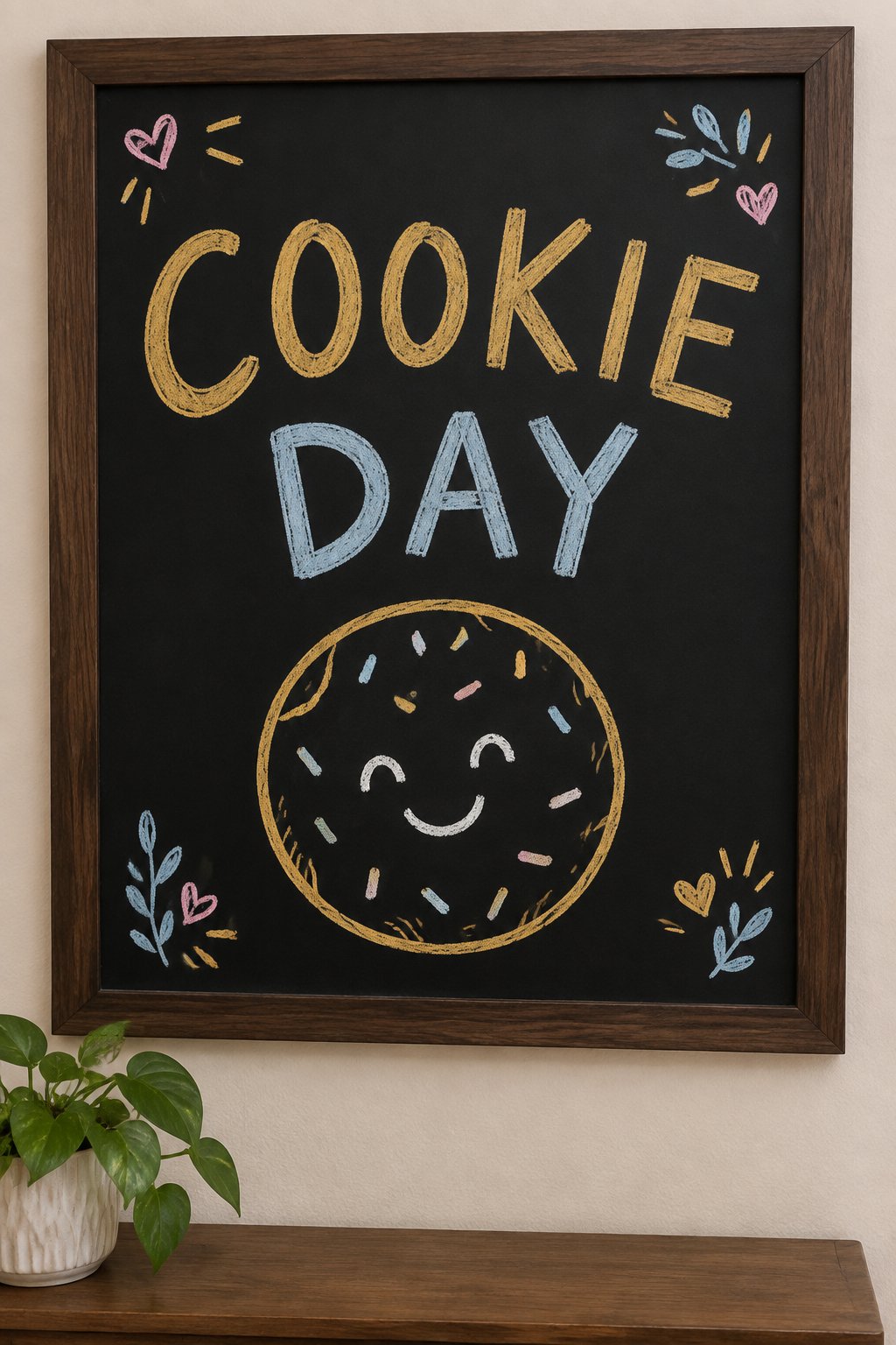 Cookie Decorating: a hand-drawn newyear chalkboard sign reading "COOKIE DAY".