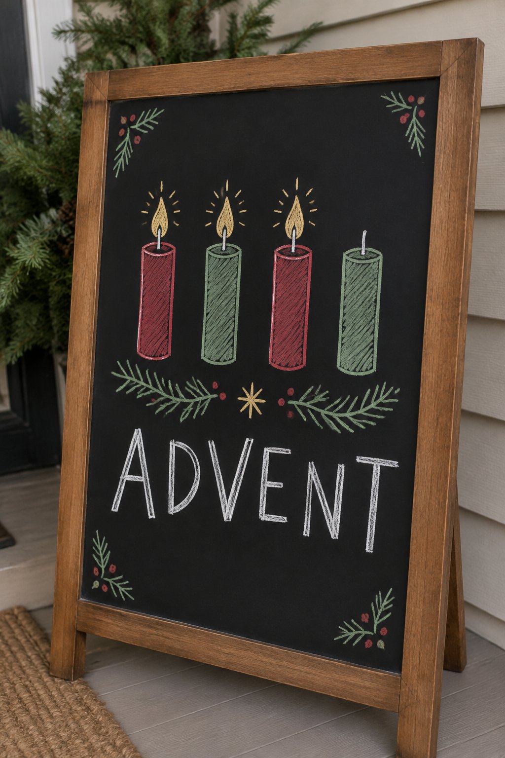 Advent Candles: a hand-drawn christmas chalkboard sign reading "ADVENT".