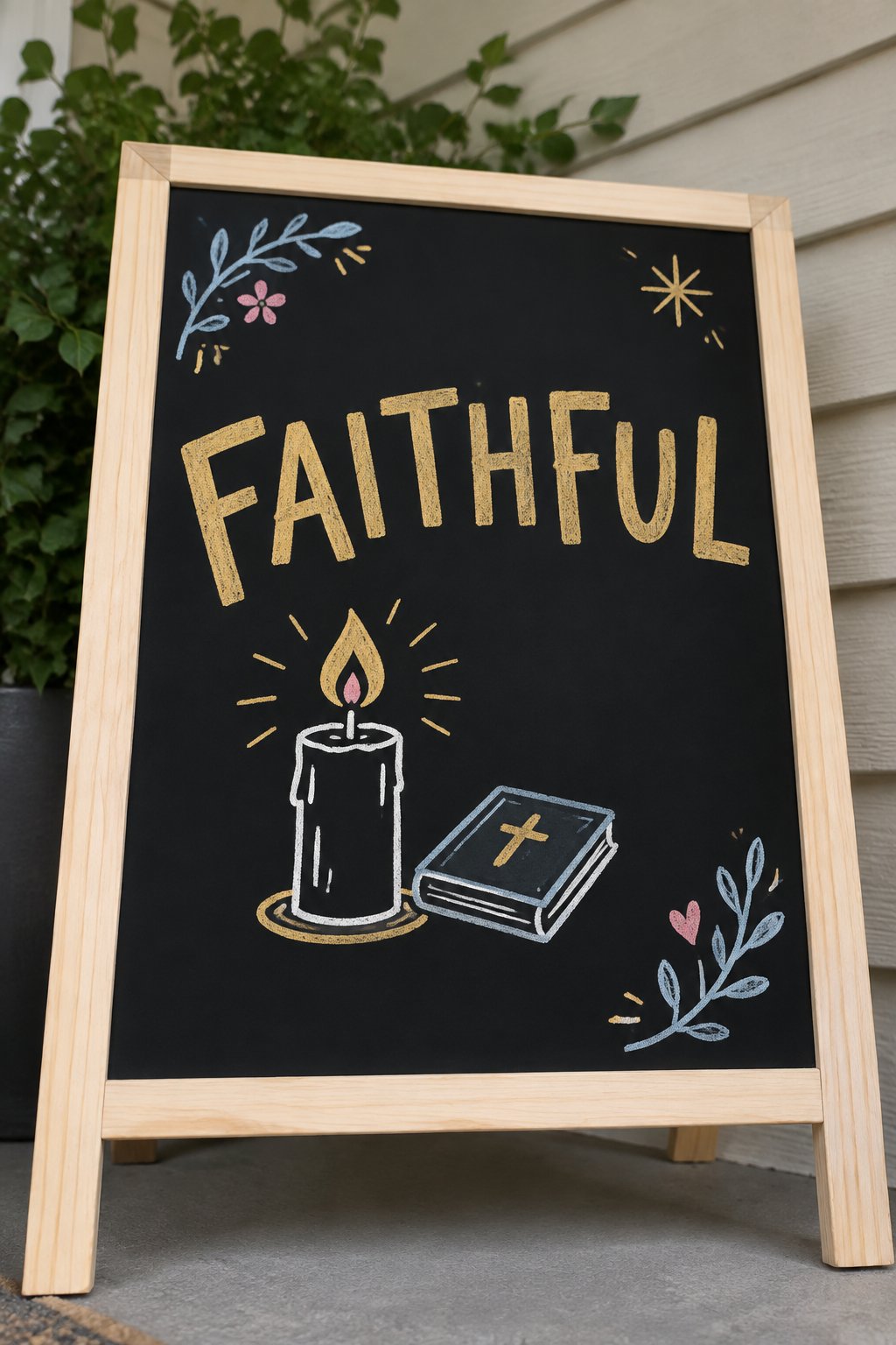 Faithful Always: a hand-drawn newyear chalkboard sign reading "FAITHFUL".