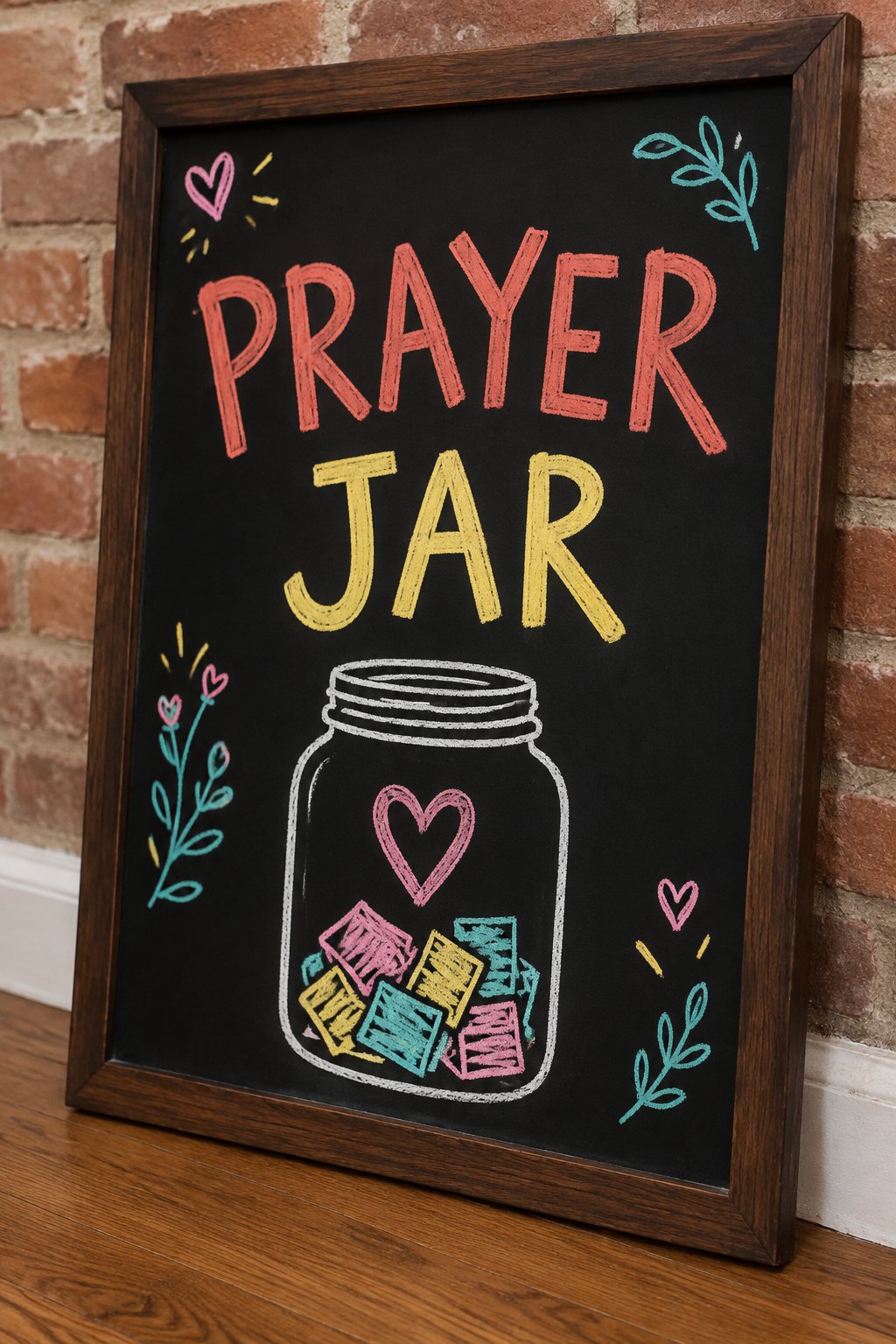 Prayer Jar: a hand-drawn spring chalkboard sign reading "PRAYER JAR".