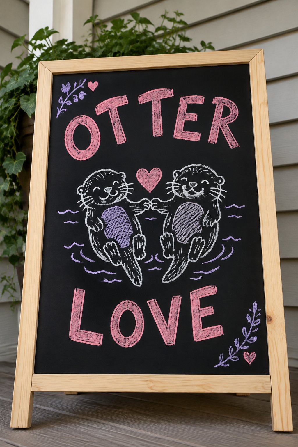 Otter Love: a hand-drawn valentines chalkboard sign reading "OTTER LOVE".